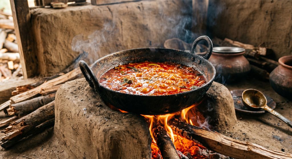 Famous Misal Pav on traditional indian chulha Food fire king
